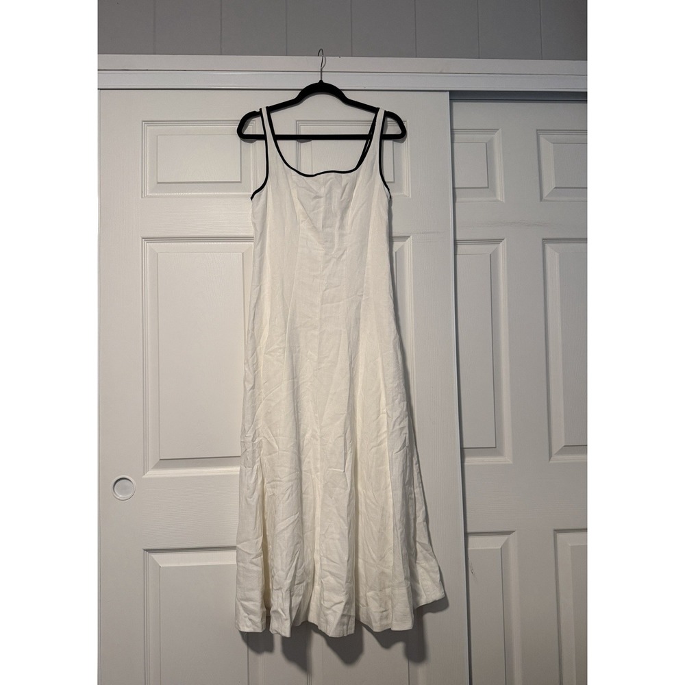 Zara White Black Trim Tank Maxi Dress Resort Beach Linen Organic